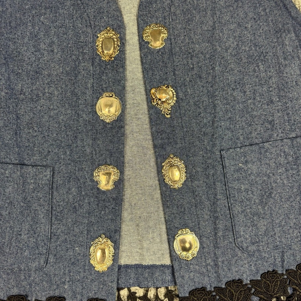 Vtg Handmade Vest Womens L /XL Denim Lace Statement Faux Buttons Western Goth - Picture 4 of 11